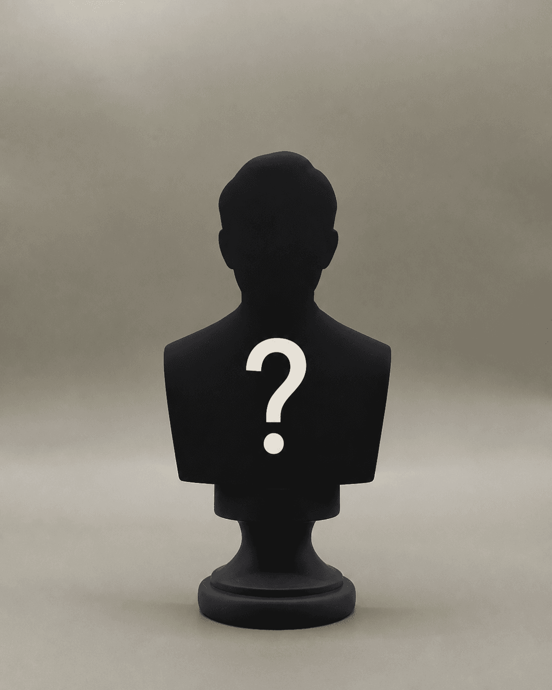 Silhouette of a mystery artist bust with a question mark